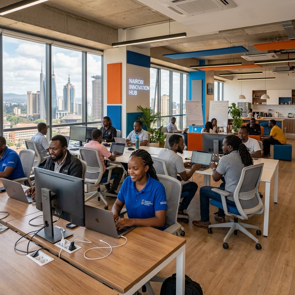 Starlet Technologies modern office workspace in Nairobi, Kenya with African professionals